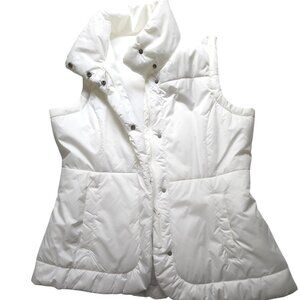 White Puffer Vest jacket Womens Size L winter autumn fall snap closure neutral
